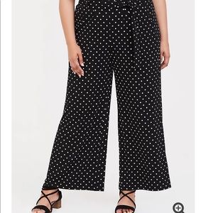 Wide leg tie waist polka dot pants